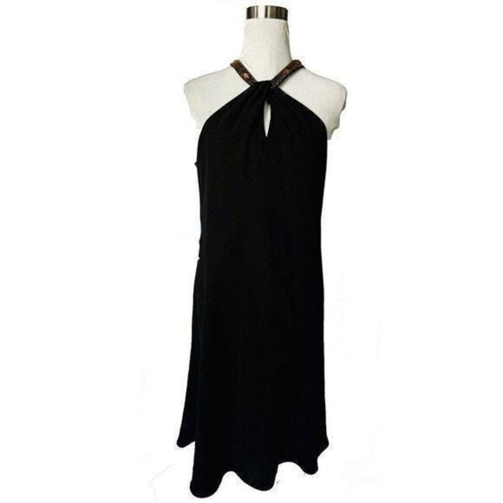 VTG 90s Evan Picone Womens Black Beaded Cocktail Dress Size 16 LBD Formal Event - Picture 2 of 12
